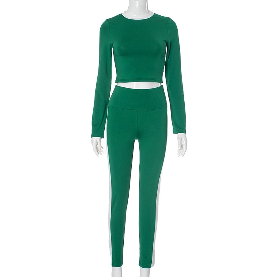 Gym Park Women's Casual Contrast Binding Polyester Pants Sets Pants Sets