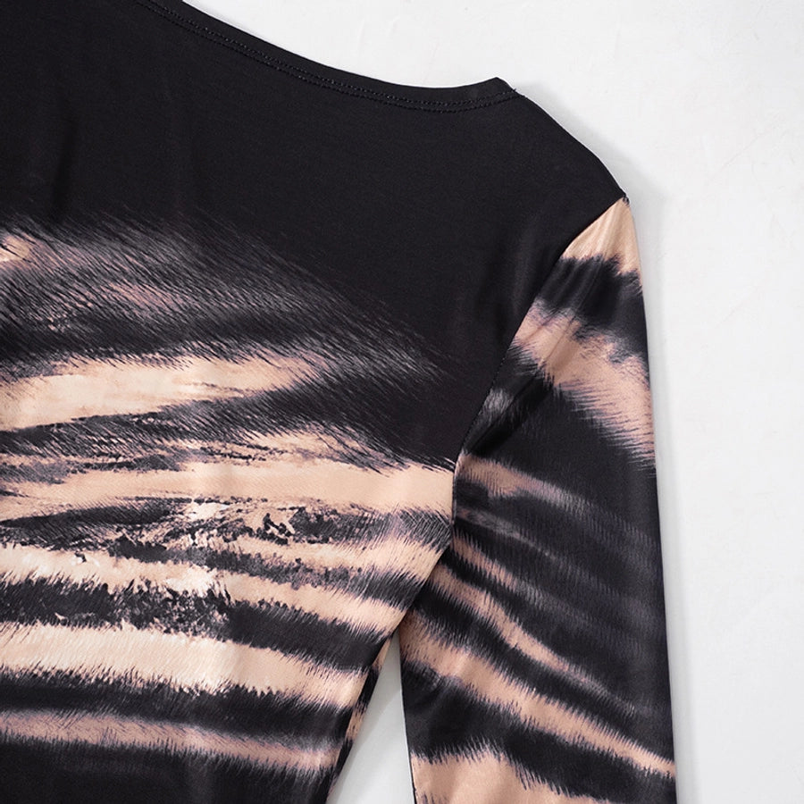 Women's Hip skirt Streetwear Round Neck Long Sleeve Printing Maxi Long Dress Daily