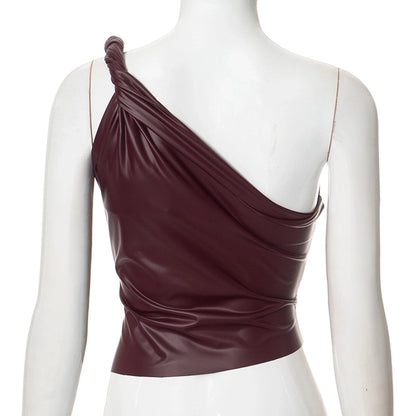 Women's Leather Jacket Tank Tops Backless Streetwear Solid Color