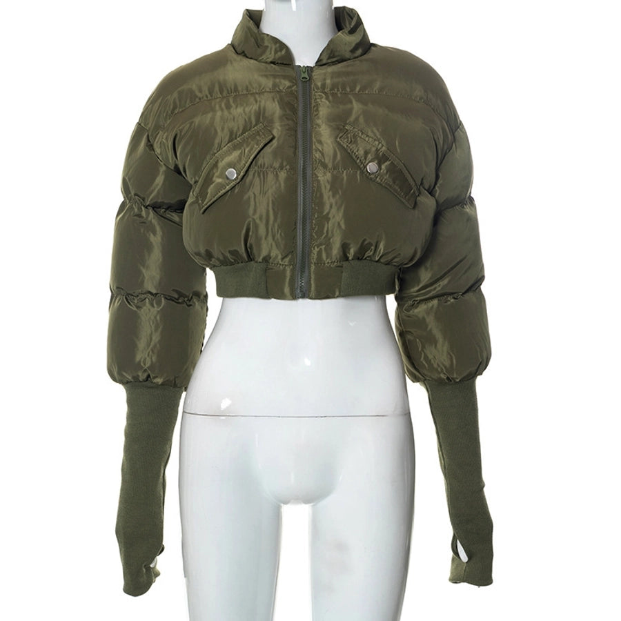 Women's Streetwear Solid Color Zipper Coat cotton clothes