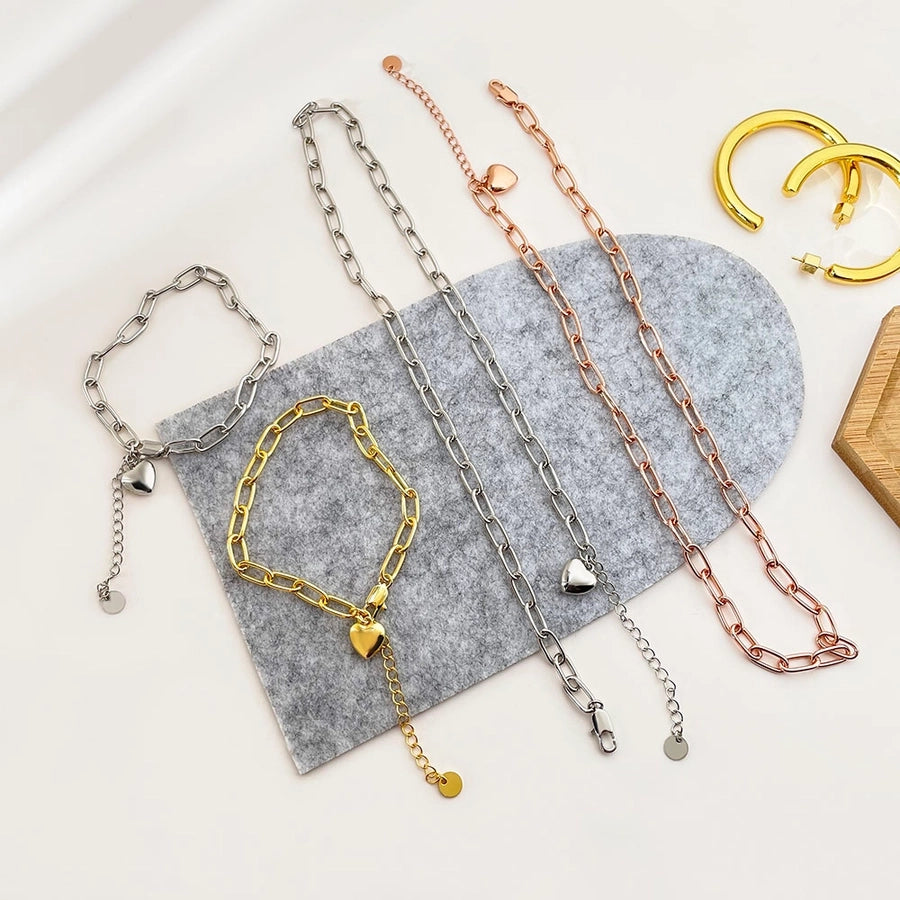 Jewelry Simple Style Classic Style Heart Shape Copper K Gold Plated White Gold Plated Polishing Plating Bracelets