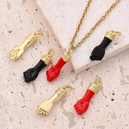 1 Pc/Package 19.5x6.5mm Hole 3~3.9mm Copper 18K Gold Plated Fist Polished Pendant Jewelry Accessories