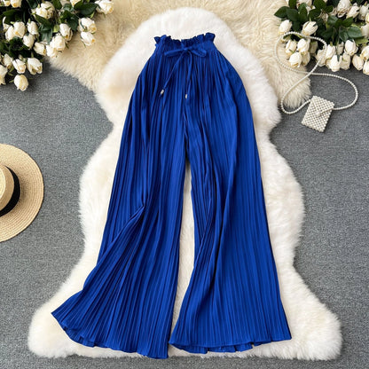 Women's Daily Casual Stripe Full Length Pleated Casual Pants
