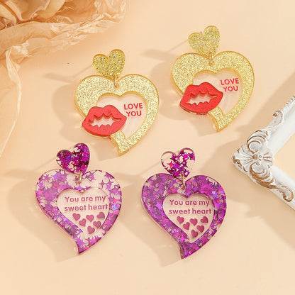 1 Pair Cute Exaggerated Heart Shape Handmade Arylic Drop Earrings