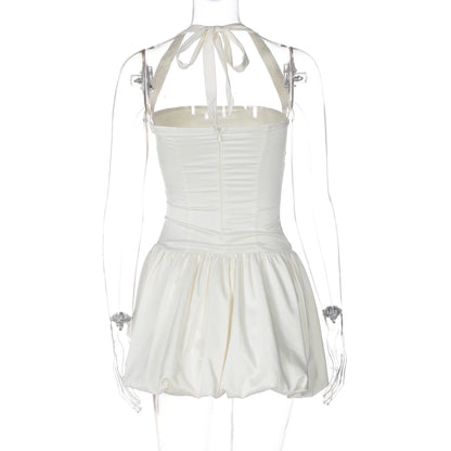 Women's Sheath Dress Sexy Halter Neck Backless Sleeveless Solid Color Short Mini Dress Banquet