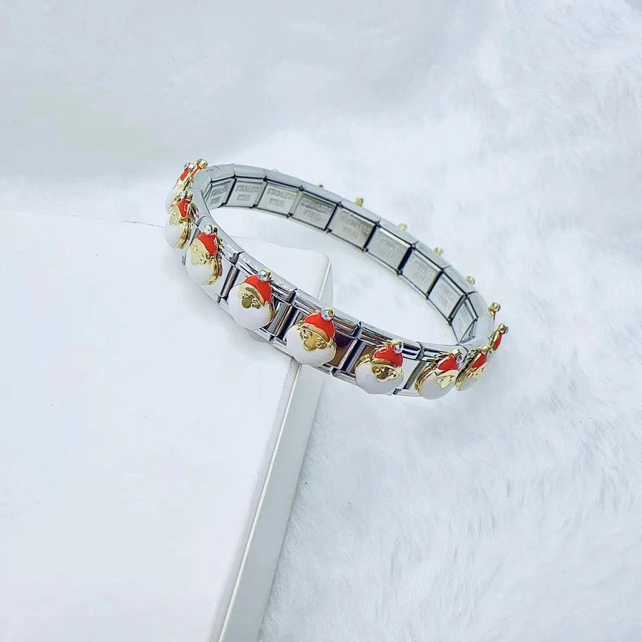 Simple Style Christmas Hat Santa Claus Christmas Socks 304 Stainless Steel Zircon Bracelets In Bulk Stainless Steel Bracelets