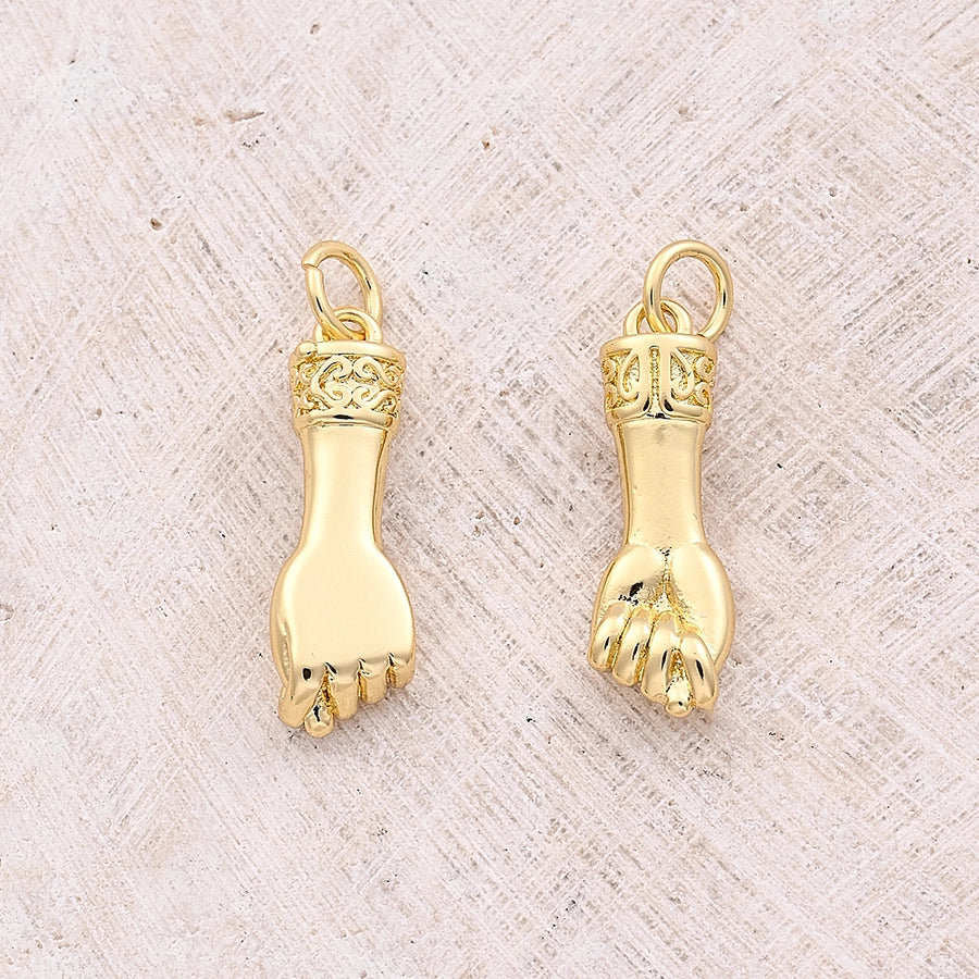 1 Pc/Package 19.5x6.5mm Hole 3~3.9mm Copper 18K Gold Plated Fist Polished Pendant Jewelry Accessories