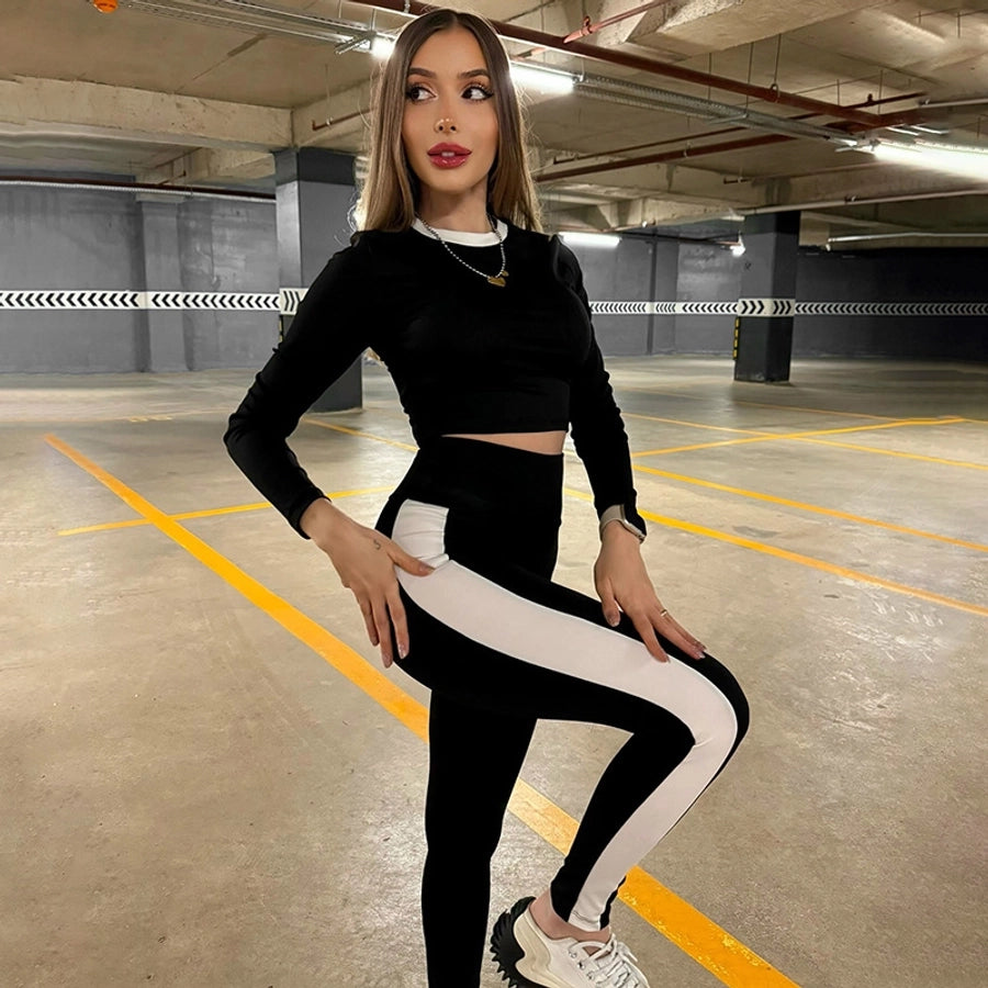Gym Park Women's Casual Contrast Binding Polyester Pants Sets Pants Sets