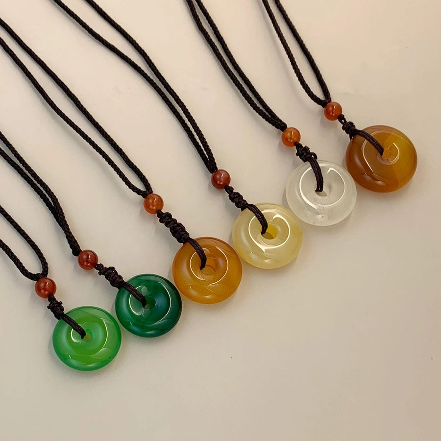 Simple Style Round Jade rope Woven Chain Pendant Necklaces
