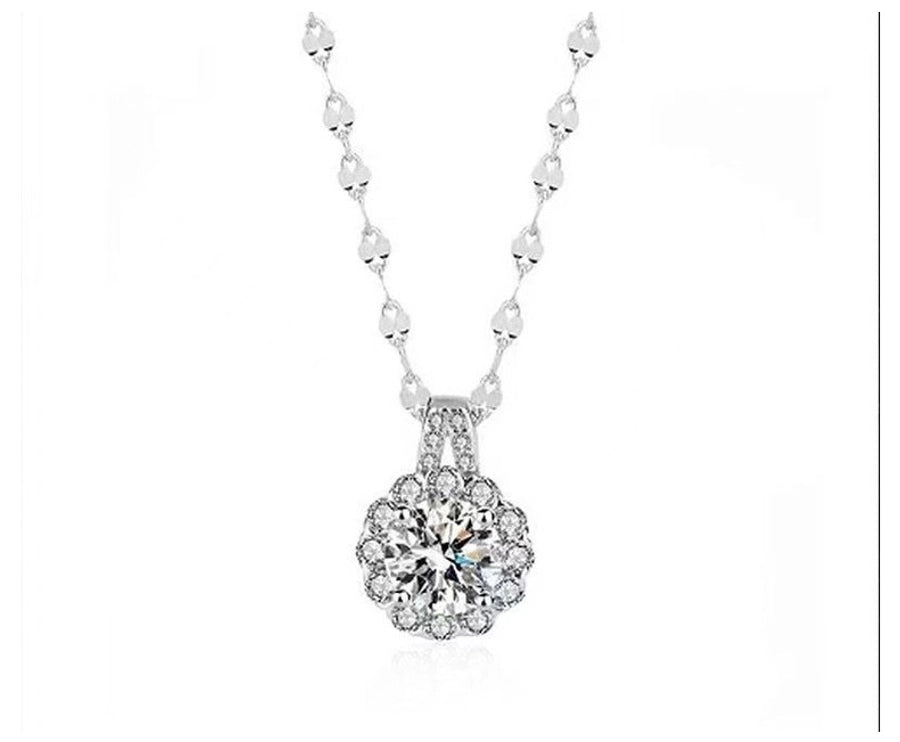 S925 Sterling Silver Light Luxury Moissanite Necklace Female TikTok Sunflower Clavicle Chain Niche Design
