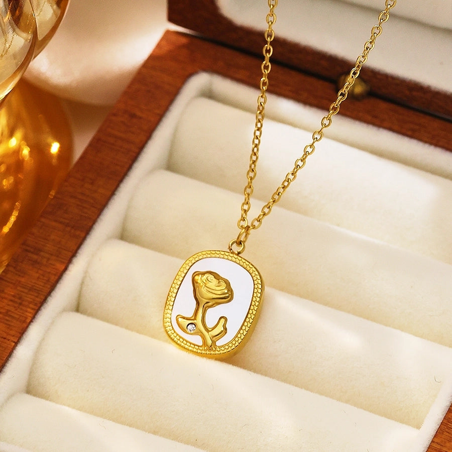 Jewelry Romantic Simple Style Rose 304 Stainless Steel Resin Pendant Necklace