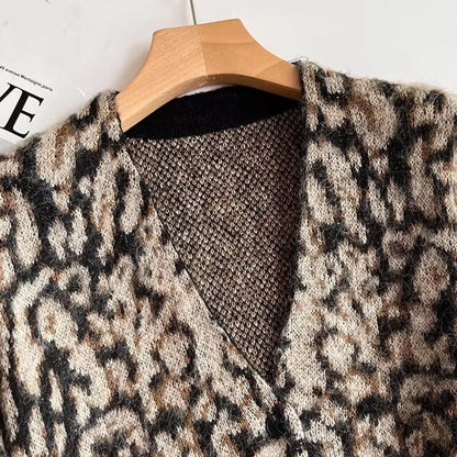 Women's Coat Long Sleeve Sweaters & Cardigans Elegant Leopard