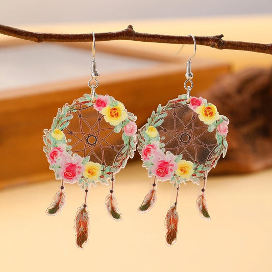 1 Pair Lady Pastoral Flower Arylic Drop Earrings