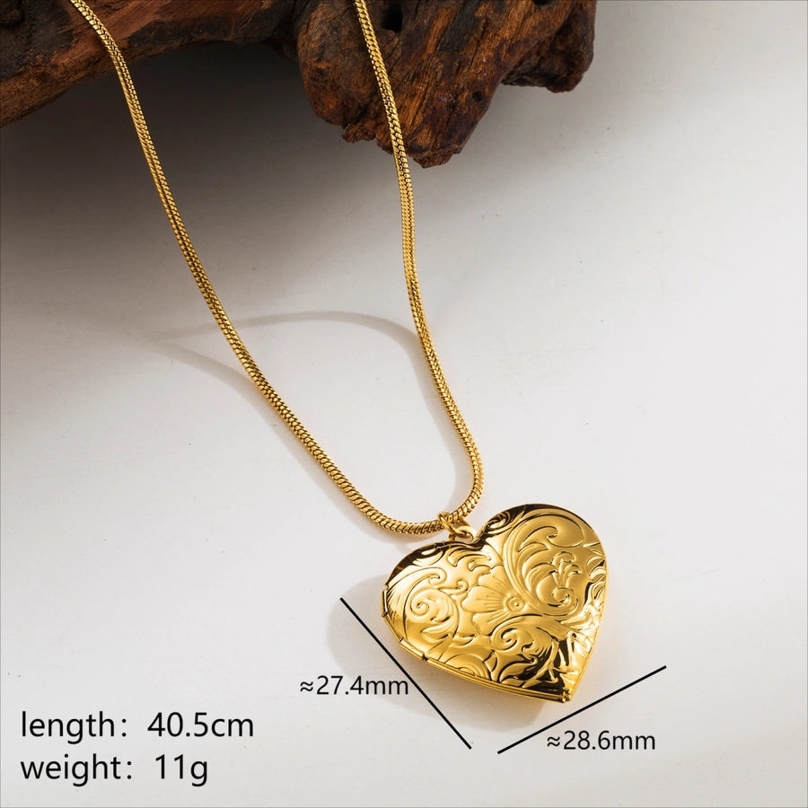 Jewelry Casual Commute Heart Shape Solid Color 304 Stainless Steel 18K Gold Plated Plating Pendant Necklace
