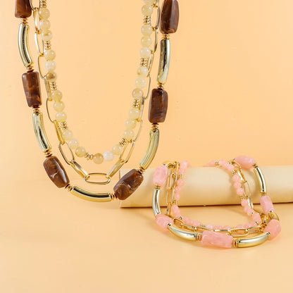 Retro Geometric Arylic Alloy Beaded Chain Paperclip Chain Layered Necklaces