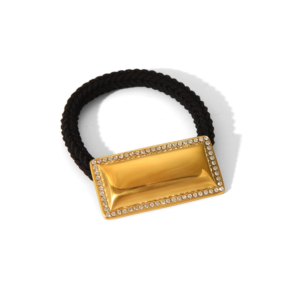 Women's Chinoiserie Japanese Style Streetwear Rectangle 304 Stainless Steel Elastic Band Polishing Plating Hair Tie