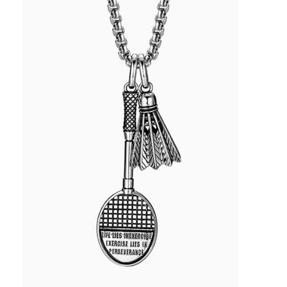 1Pc Men's Sports Badminton, Badminton Racket Alloy Pendant Stainless Steel Necklace Trend Vitality Sports Wear Match Play Travel
