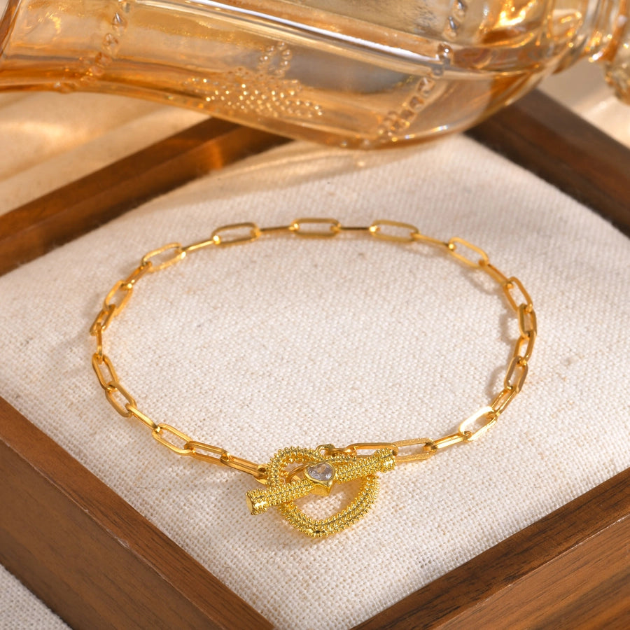 Jewelry IG Style Flower 201 Stainless Steel Copper Zircon 18K Gold Plated Bracelets