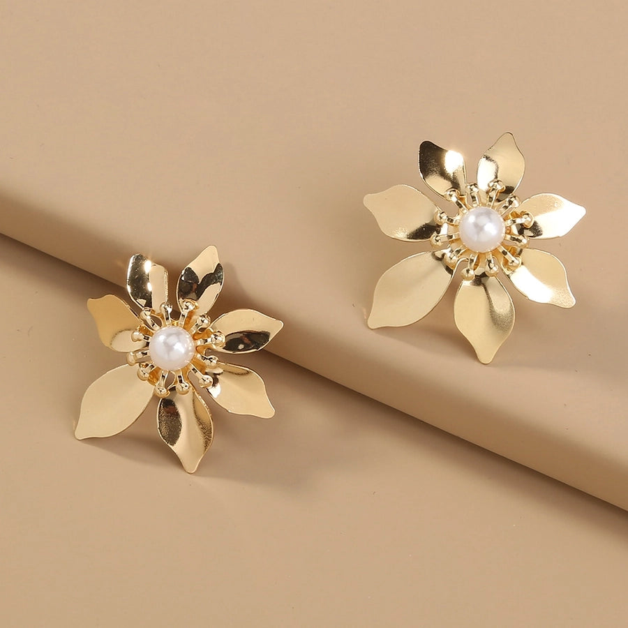 1 Pair Exaggerated Sweet Flower Copper Ear Studs