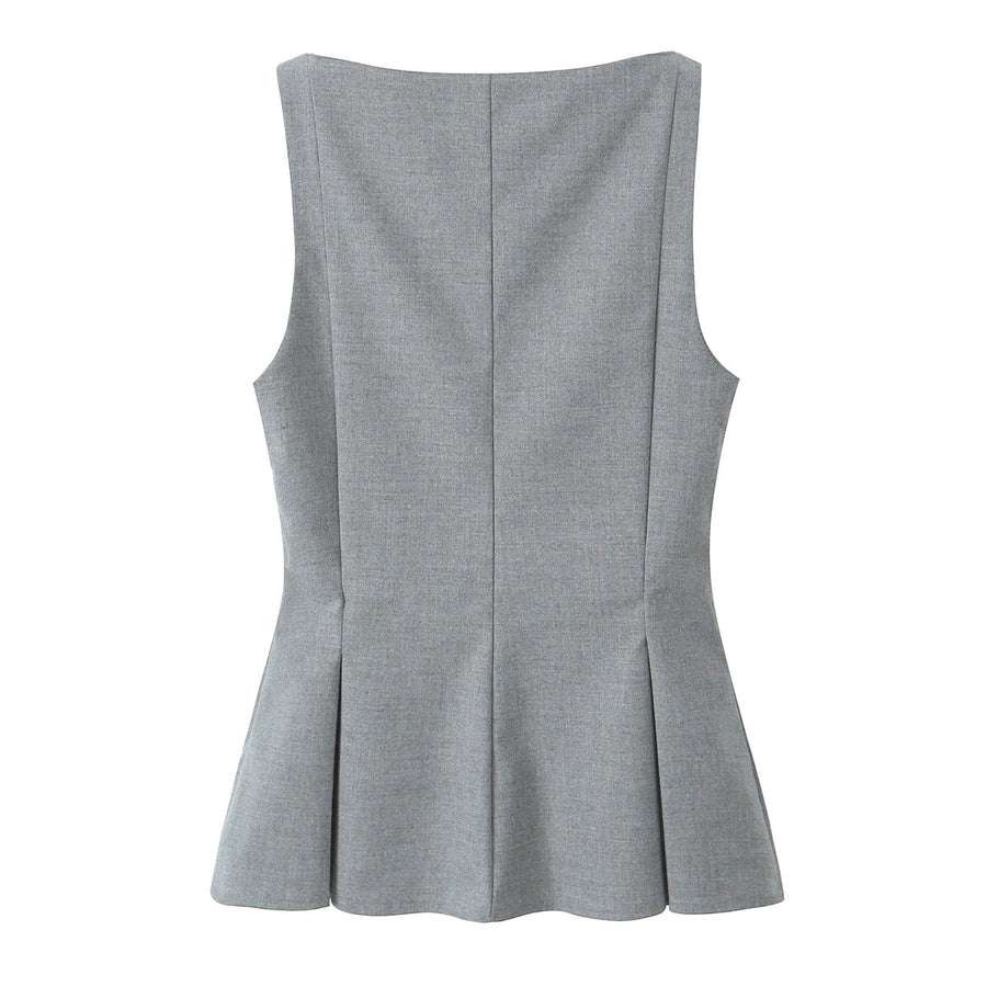 Women's Elegant Solid Color Double Breasted Vest Casual Jacket