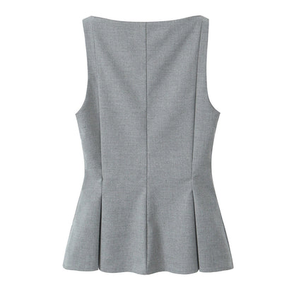 Women's Elegant Solid Color Double Breasted Vest Casual Jacket