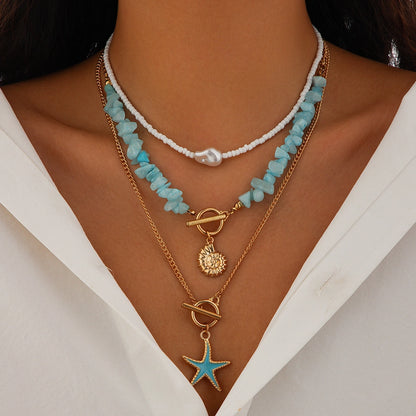 Vacation Star Alloy turquoise Iron Cuban Link Chain Curb Chain Layered Necklaces