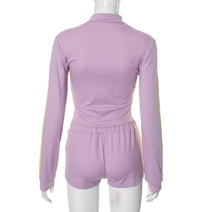 Daily Women's Streetwear Contrast Collar Spandex Polyester Twilled Satin Shorts Sets Shorts Sets