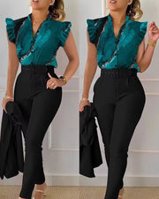 Dark Green Top and Black Pants