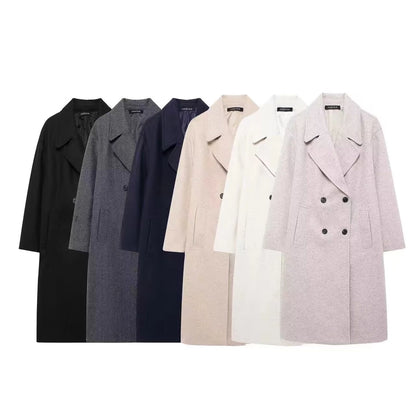 Women's Elegant Solid Color Double Breasted Coat