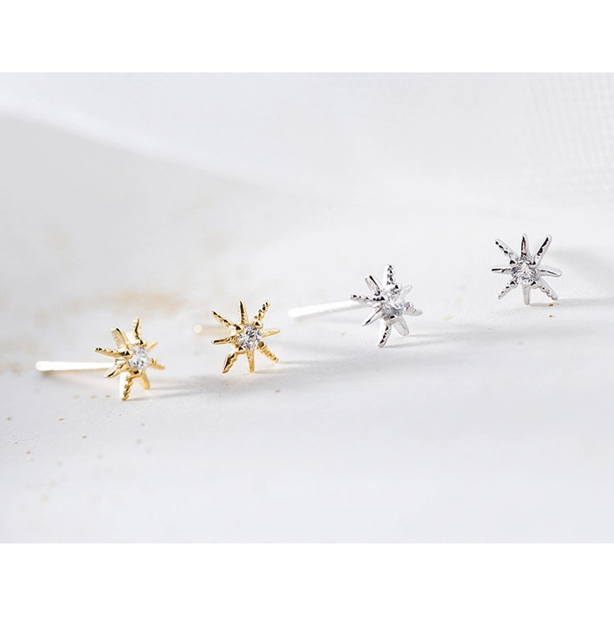 Ganjia  new s925 sterling silver Korean version of super flash exquisite eight mans star earrings star female super fairy jewelry