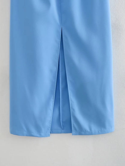 Summer Sexy Solid Color Polyester Midi Dress Skirts
