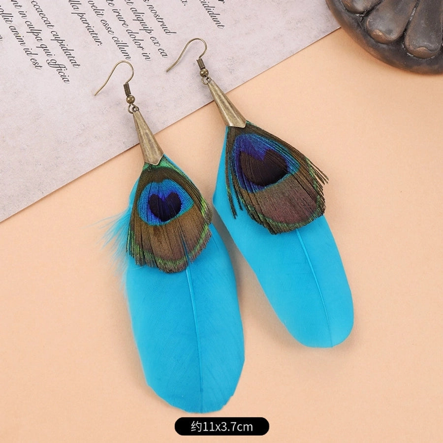 1 Pair Vintage Style Geometric Tassel Alloy Feather Drop Earrings