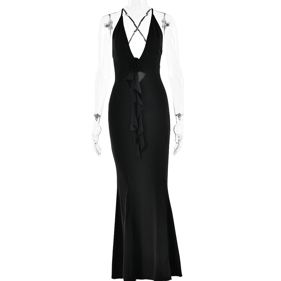 Women's Sheath Dress Streetwear V Neck Flowers Sleeveless Solid Color Maxi Long Dress Business
