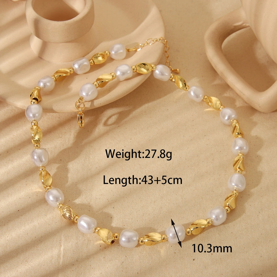 Jewelry Vintage Style Irregular Imitation Pearl Copper 18K Gold Plated Beaded Plating Necklace