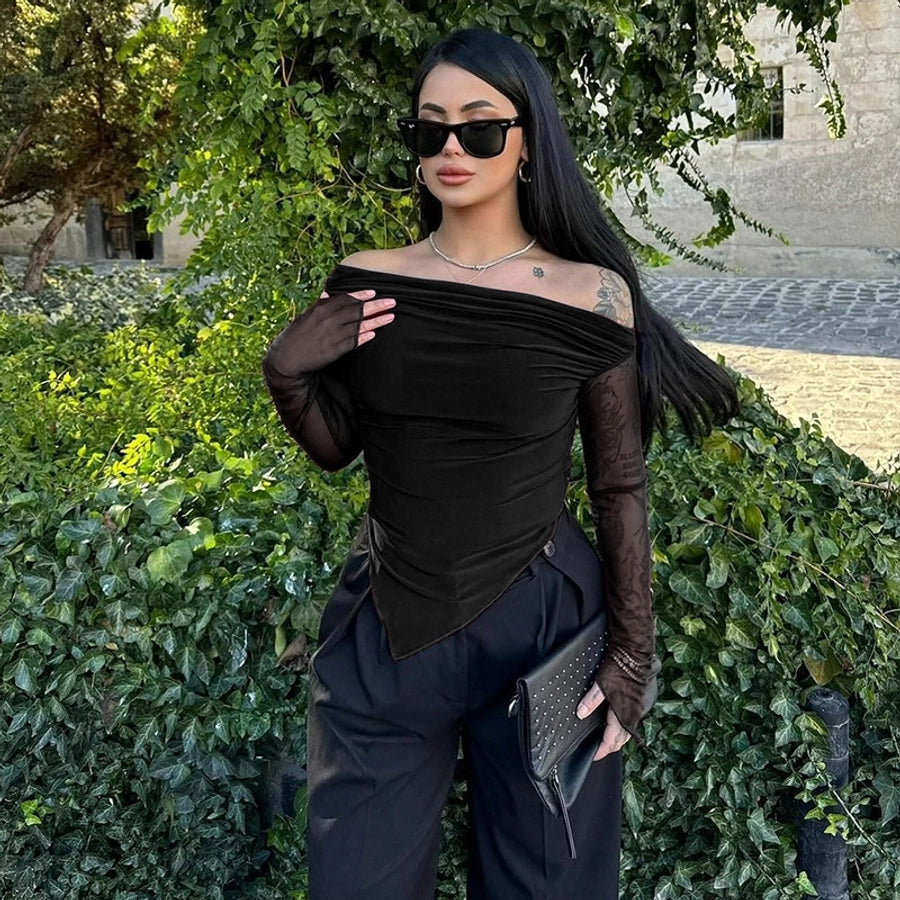 Women's T-shirt Long Sleeve Blouses Wine Red Elegant Solid Color