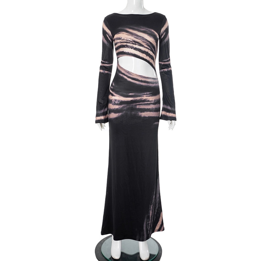 Women's Hip skirt Streetwear Round Neck Long Sleeve Printing Maxi Long Dress Daily