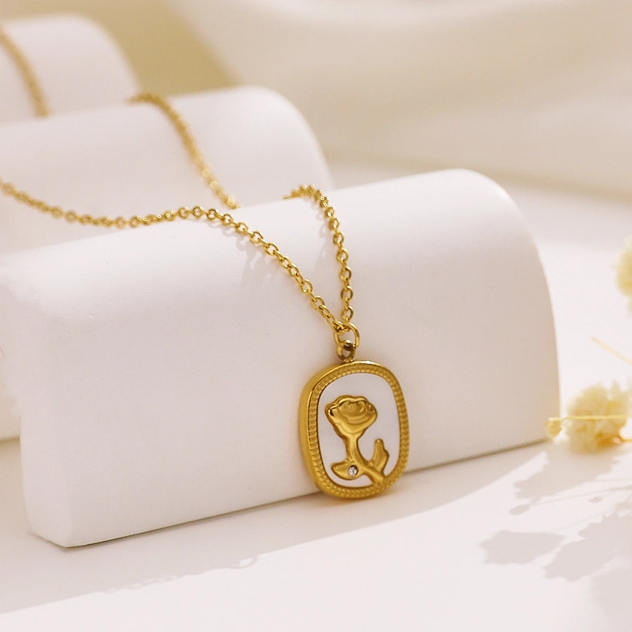 Jewelry Romantic Simple Style Rose 304 Stainless Steel Resin Pendant Necklace