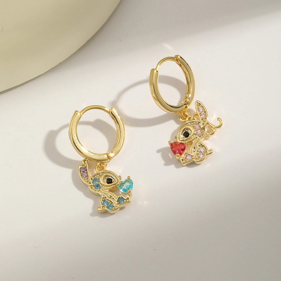 1 Set Sweet Geometric Enamel Inlay Copper Zircon 14K Gold Plated Earrings