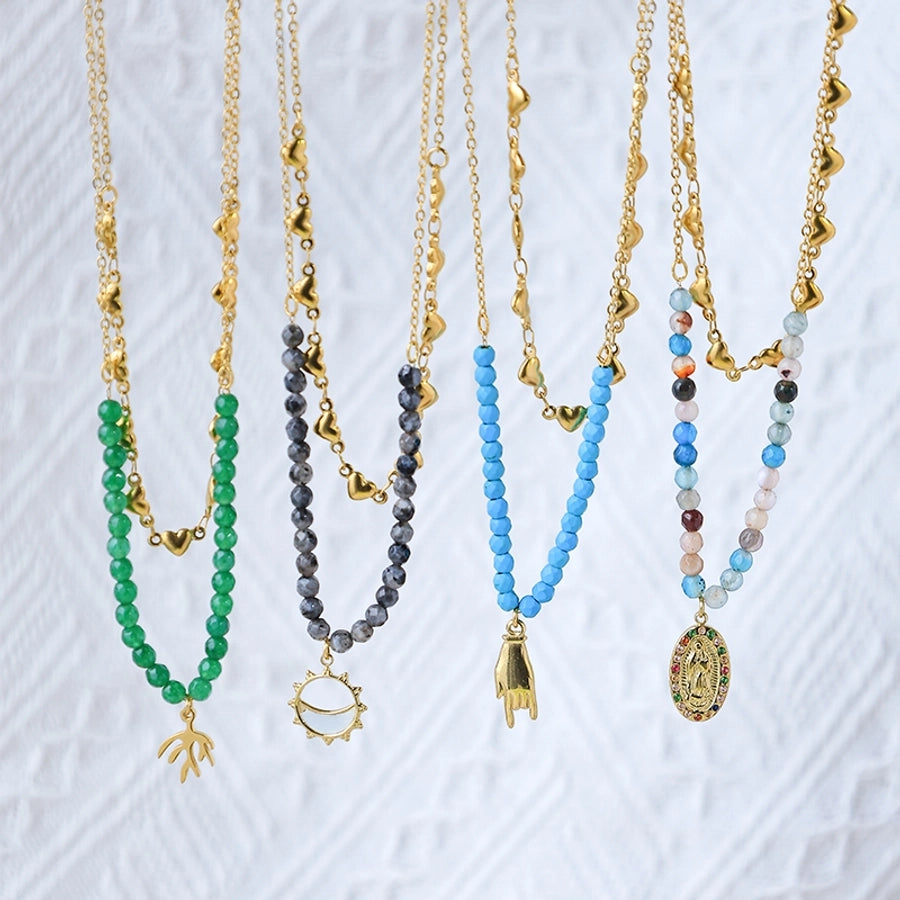 Jewelry Sweet Classic Style Commute Sun Palm Heart Shape 304 Stainless Steel 14K Gold Plated Pendant Necklace