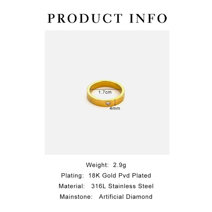 Jewelry Sweet Simple Style Heart Shape 316L Stainless Steel  Rhinestones 18K Gold Plated Inlay Rings