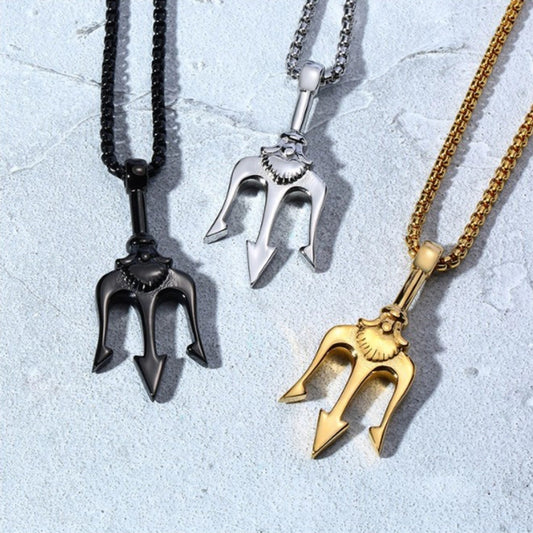 Haiwang Trident Pendant Stainless Steel Necklace Original Cool Design Men's Domineering Simple Hip Hop Sweater Chain