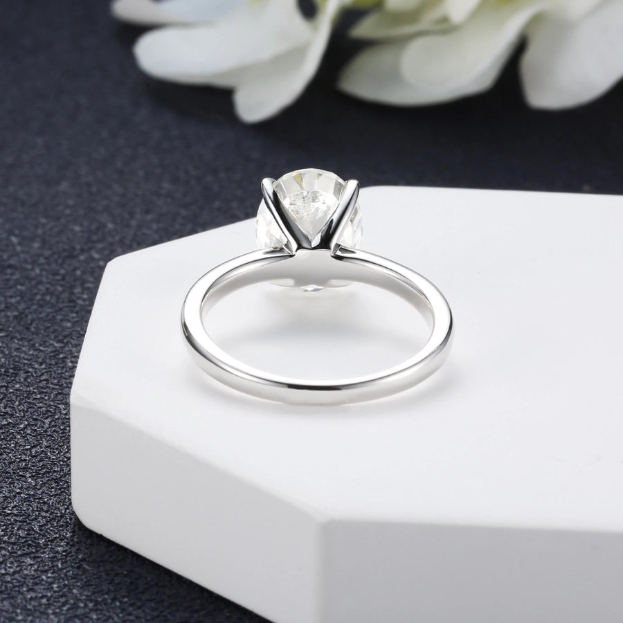 White Gold Plated Platinum Plated Rhodium Plated Sterling Silver Zircon Oval Rings