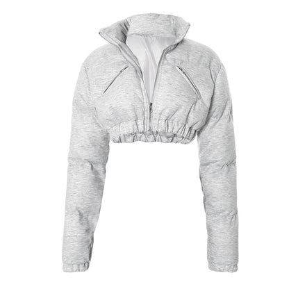 Women's Streetwear Solid Color Zipper Coat cotton clothes