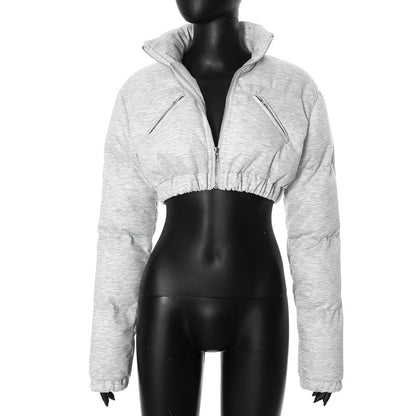 Women's Streetwear Solid Color Zipper Coat cotton clothes