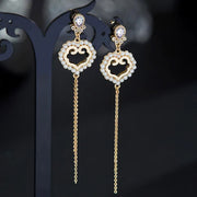 Silver Needle: Pearl Ruyi + Long Fringe Earrings