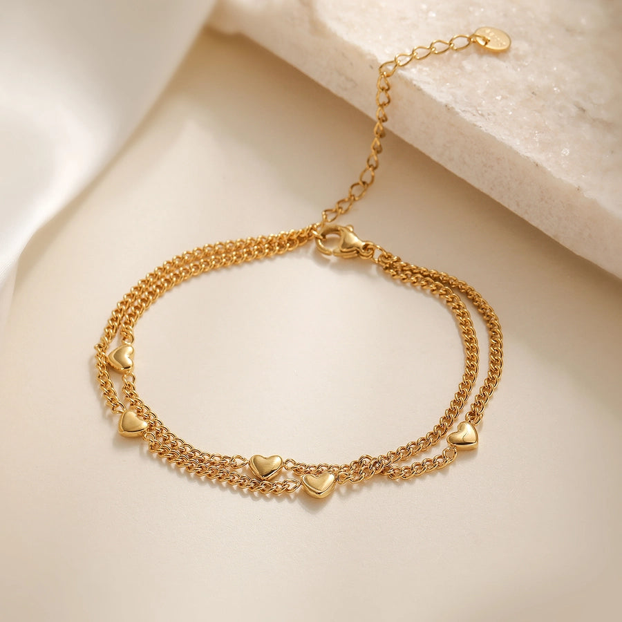 Simple Style Heart Shape 304 Stainless Steel O-shaped chain Bracelets In Bulk Stainless Steel Bracelets