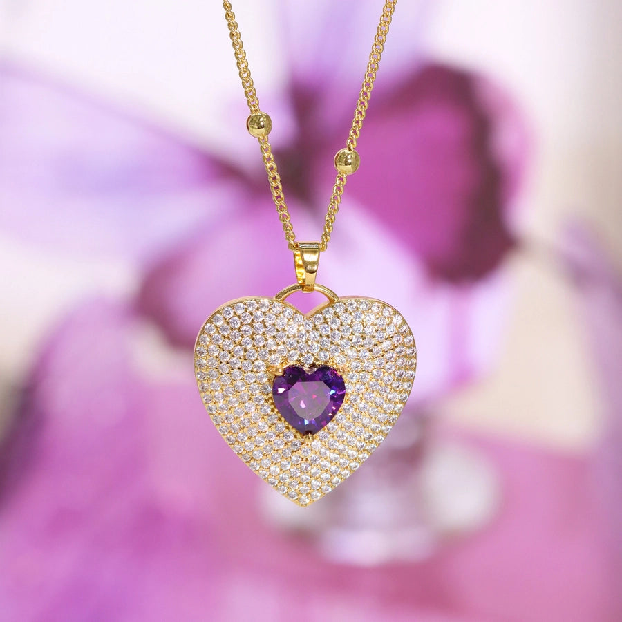 Jewelry Vintage Style Classic Style Heart Shape Copper Zircon Plating Pendant Necklace
