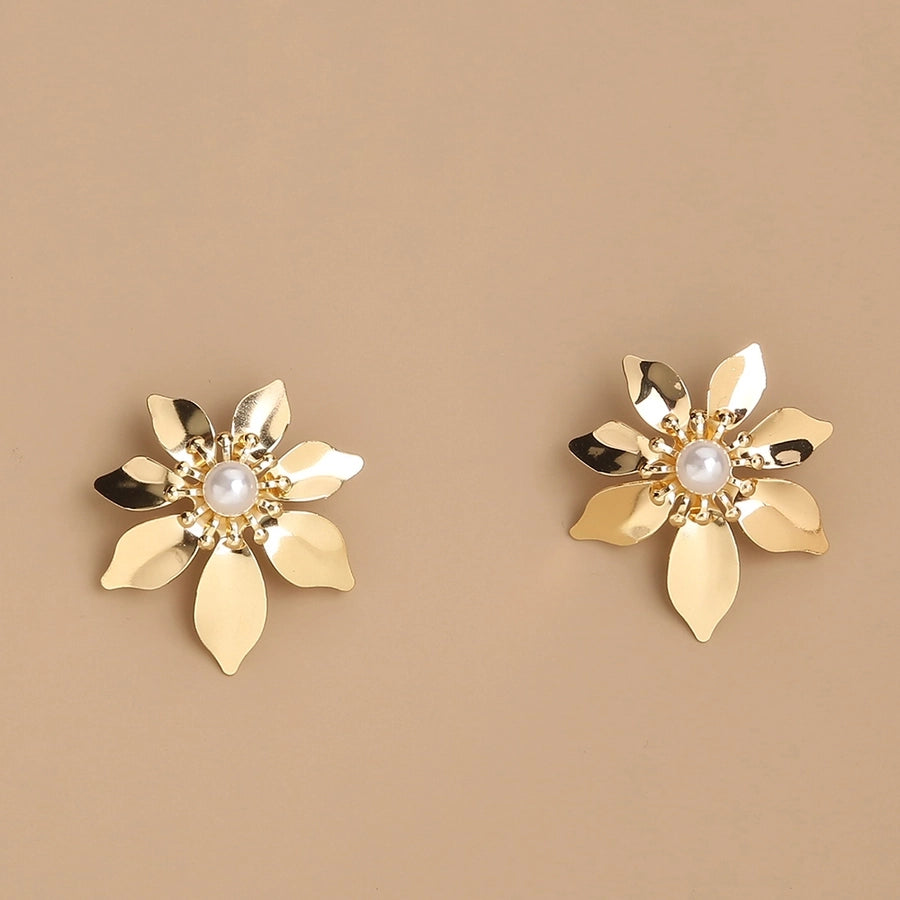 1 Pair Exaggerated Sweet Flower Copper Ear Studs
