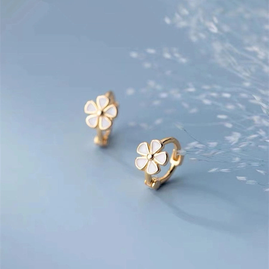 Drop Glue white flower ear buckle women's ear ring s925 sterling silver pin earrings temperament  ear jewelry High sense niche
