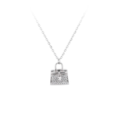 925 Sterling Silver Rack Plated Plated Long-Lasting Plated Zircon cable chain Inlay Bag Pendant Necklace